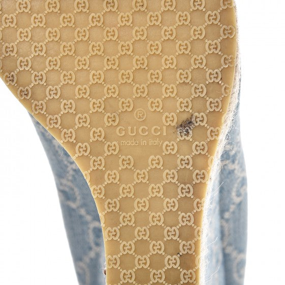 Denim Monogram Horsebit Open Toe Espadrille Wedges 39.5 Blue