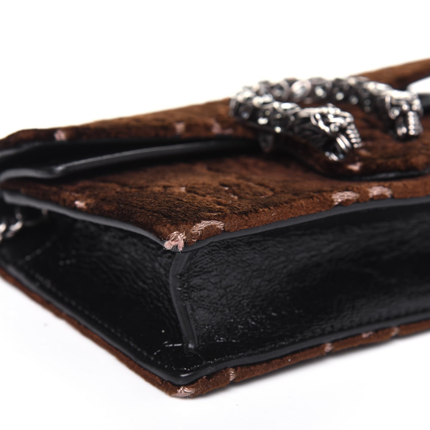 Velvet Skipper Crystal GG Monogram Super Mini Dionysus Shoulder Bag Brown Black Black Diamond