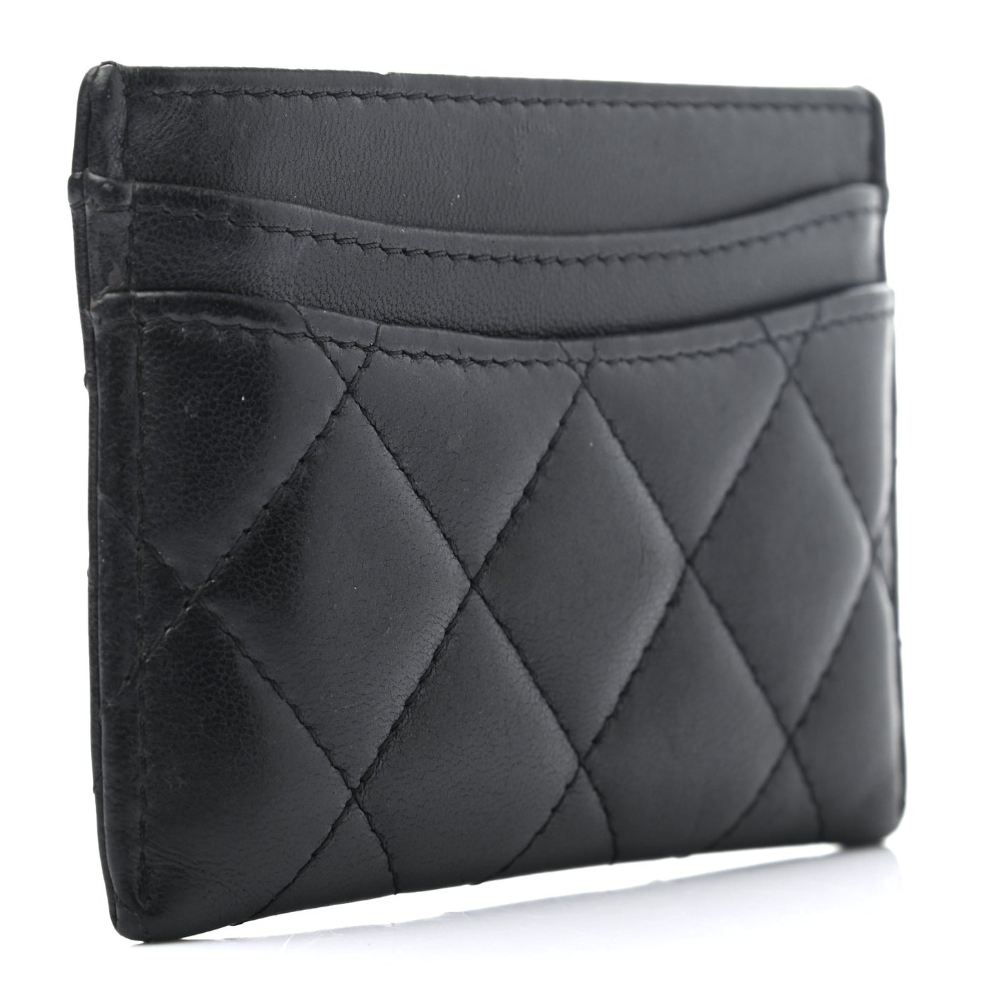 Lambskin Quilted Card Holder Black