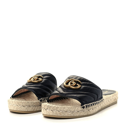 Gucci Nappa Matelasse GG Marmont Espadrille Slide Sandals 38 Black 2 of 12