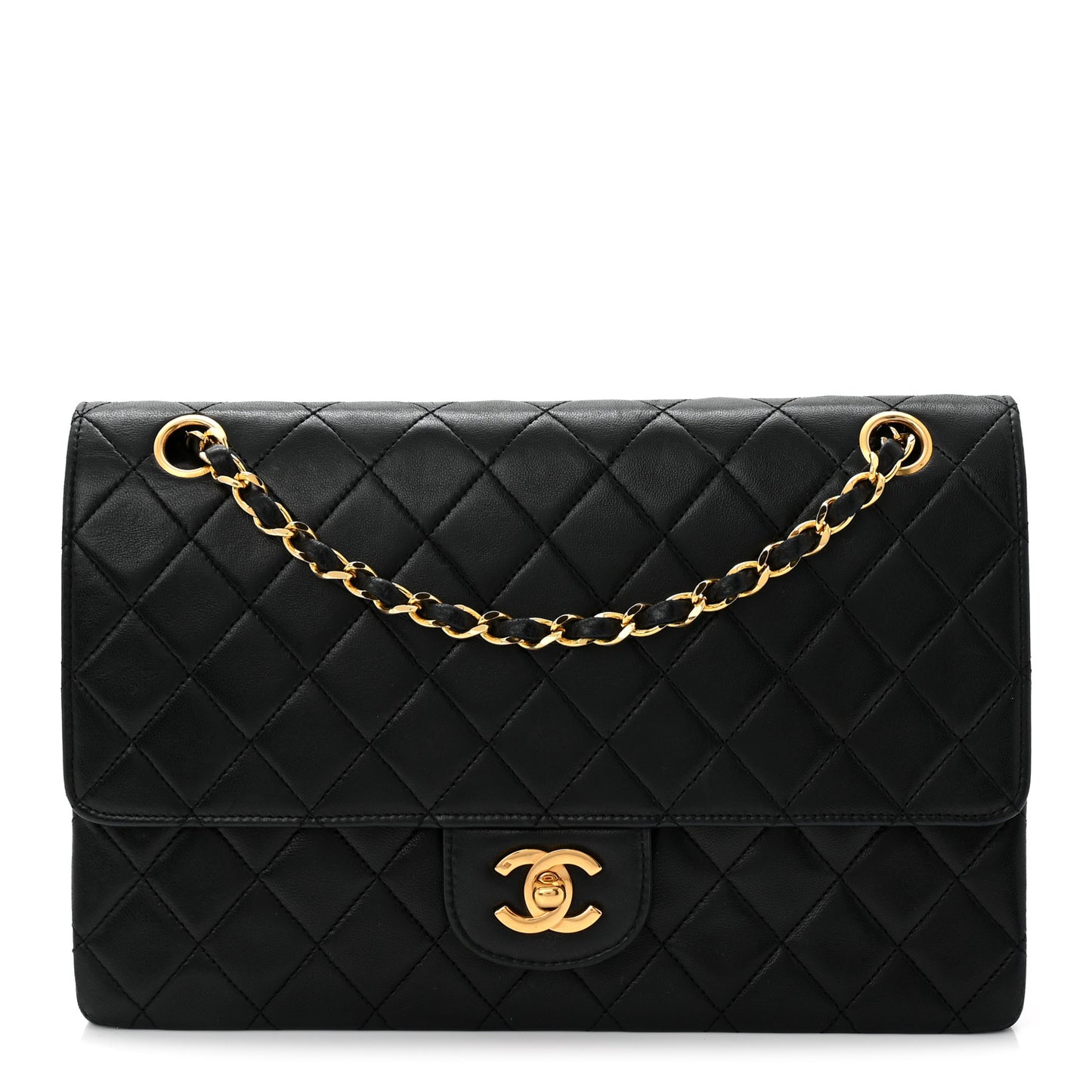 Lambskin Quilted Medium Double Flap Black