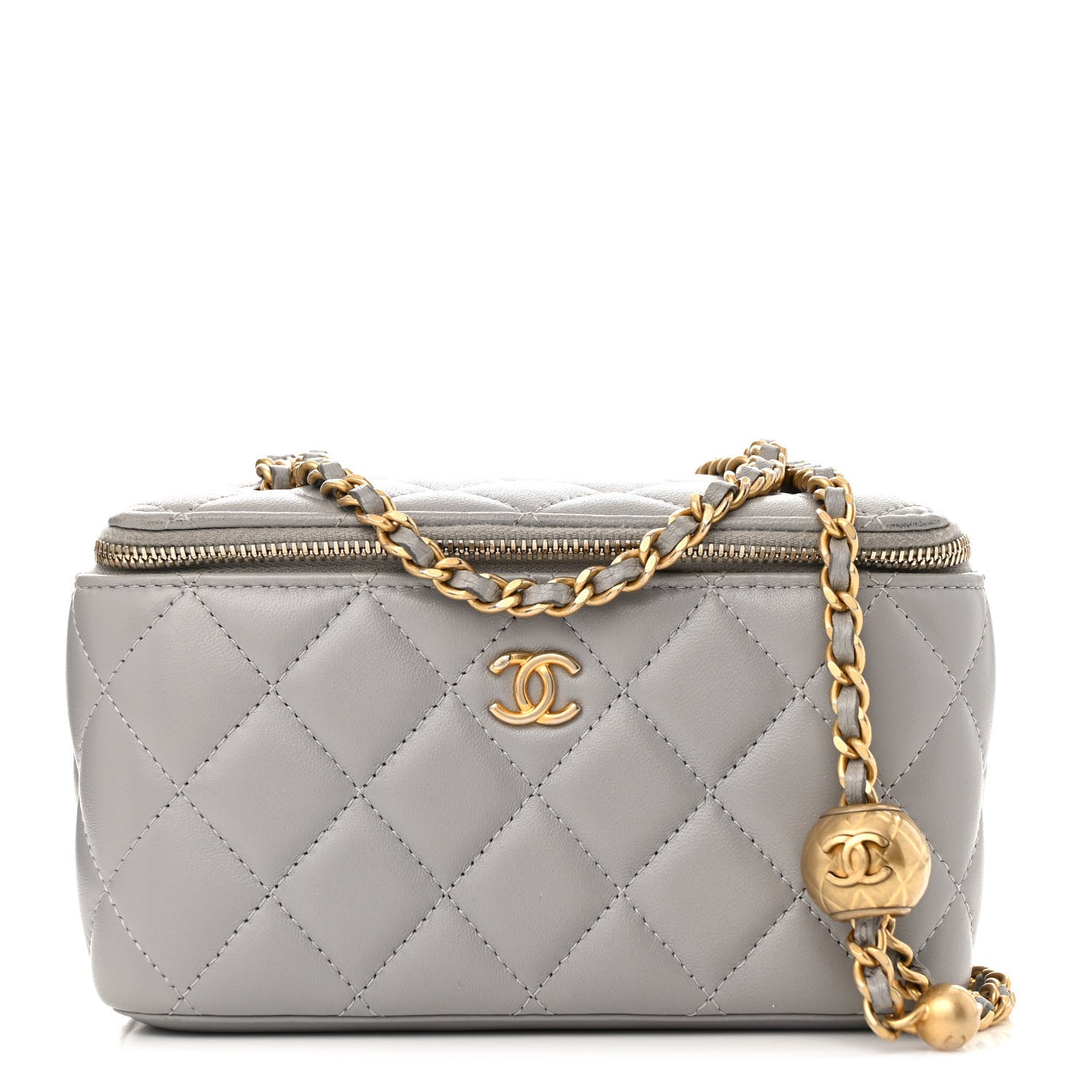 Chanel Lambskin Quilted Small Pearl Crush Vanity Case With Chain Grey 1 of 11