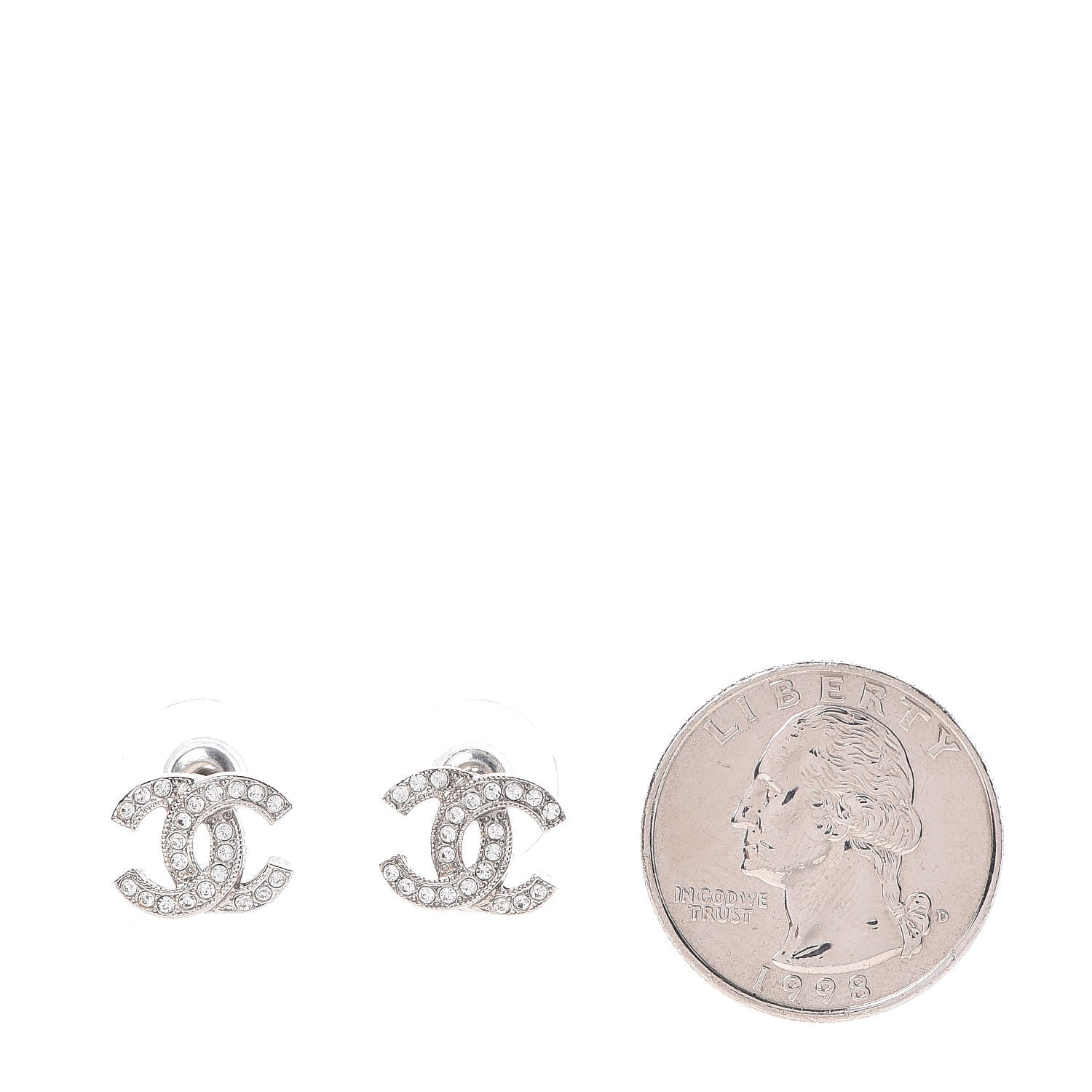Chanel Crystal Mini Timeless CC Earrings Silver 2 of 5