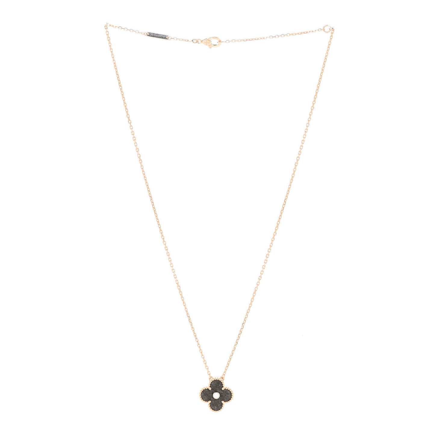 18K Rose Gold Diamond Silver Obsidian Vintage Alhambra Pendant Necklace
