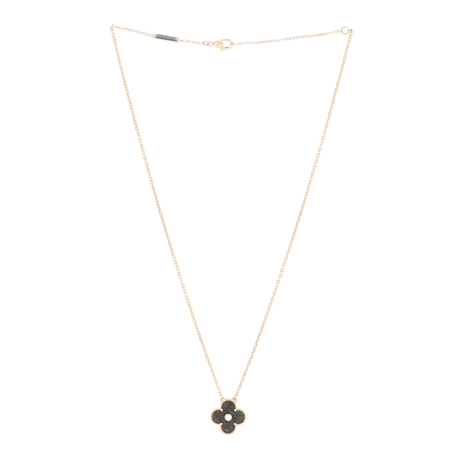 Van Cleef & Arpels 18K Rose Gold Diamond Silver Obsidian Vintage Alhambra Pendant Necklace 3 of 5
