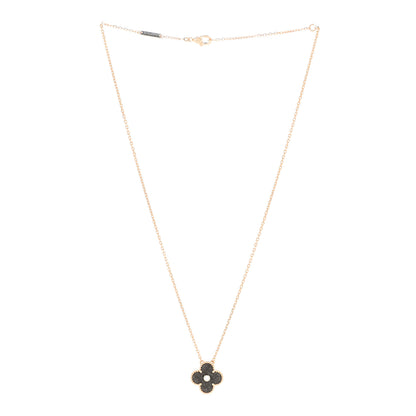 Van Cleef & Arpels 18K Rose Gold Diamond Silver Obsidian Vintage Alhambra Pendant Necklace 3 of 5