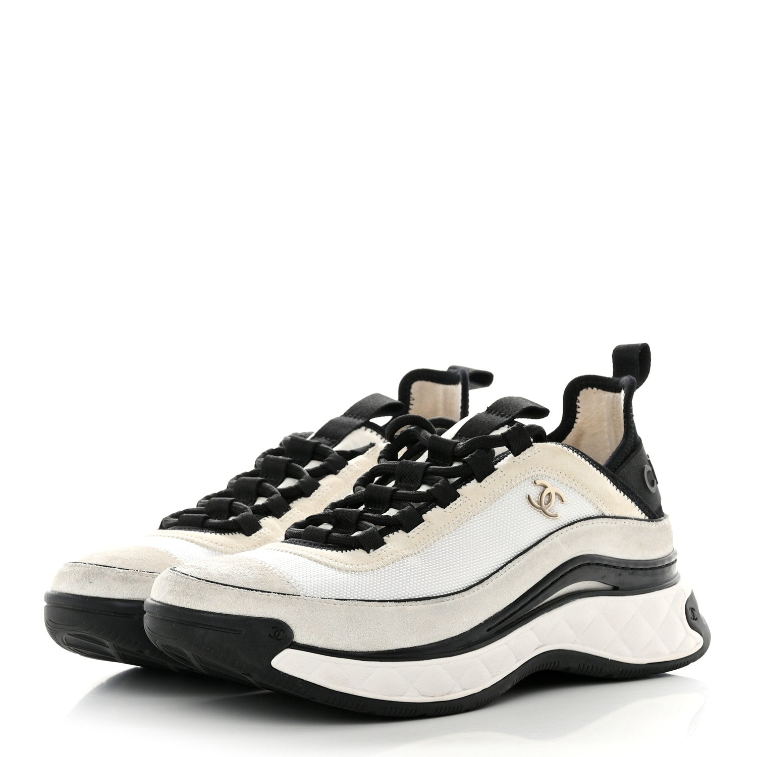 Chanel Fabric Suede Calfskin CC Sneakers 39 White Light Grey 3 of 9