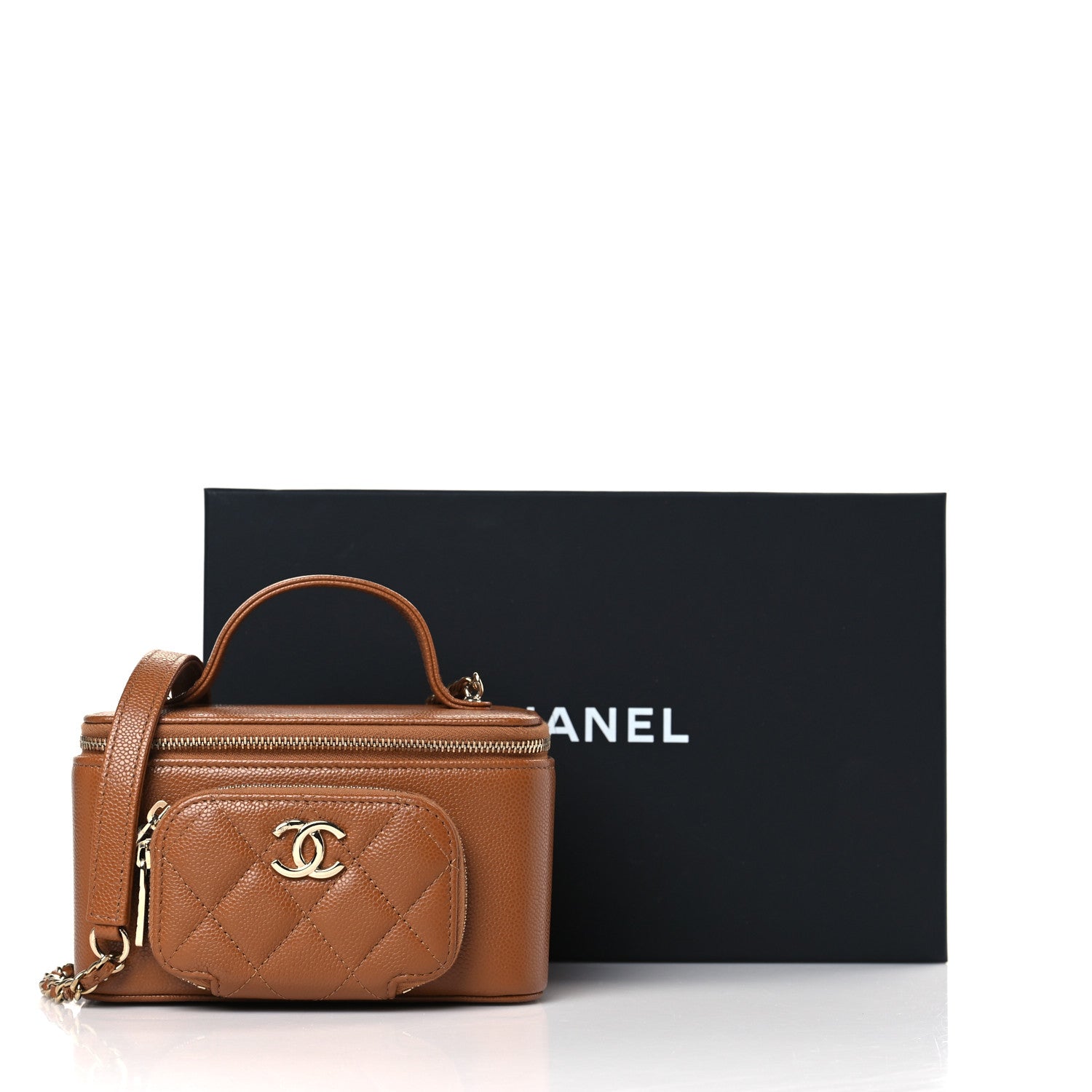 Chanel Caviar Quilted Top Handle Pocket Vanity Case Camel 10 of 10