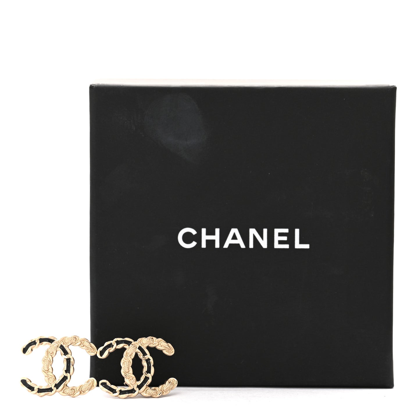 Enamel Metal Chain French New Wave CC Earrings Black Gold