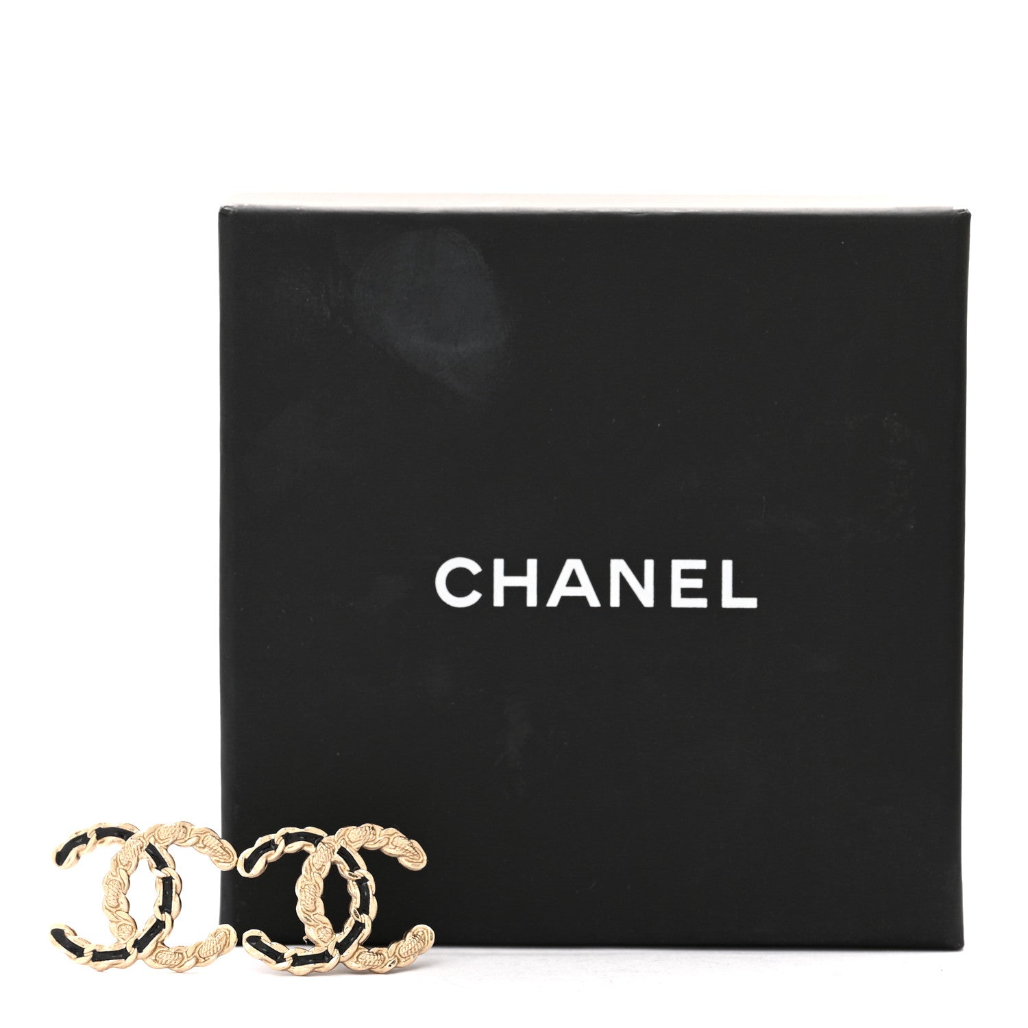 Chanel Enamel Metal Chain French New Wave CC Earrings Black Gold 5 of 5