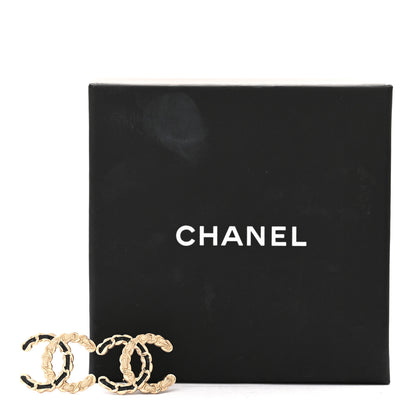 Chanel Enamel Metal Chain French New Wave CC Earrings Black Gold 5 of 5