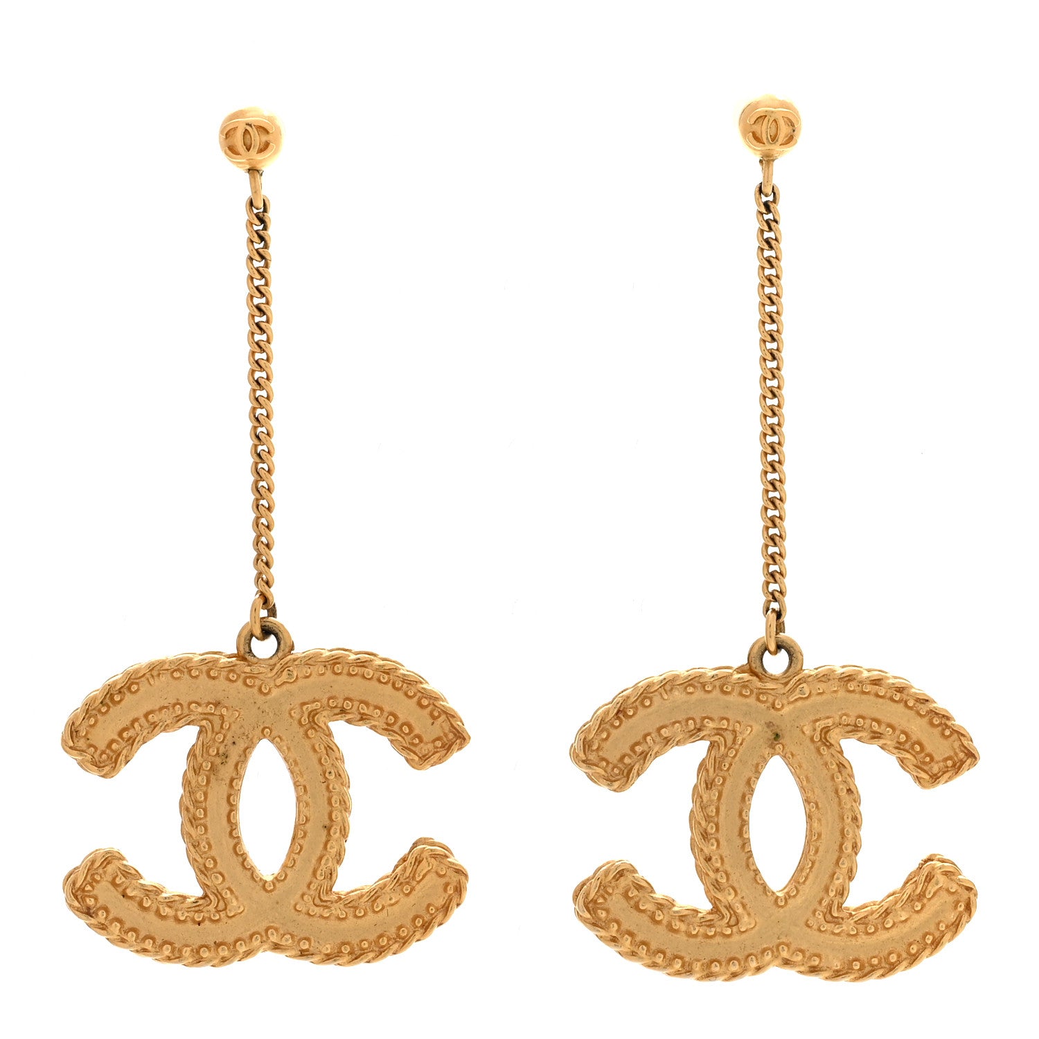 Chanel CC Drop Earrings Matte Gold 1 of 5