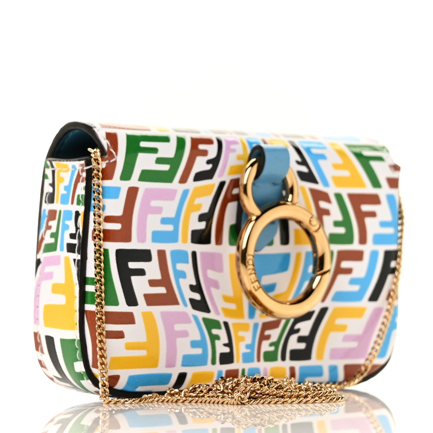 Fendi X SARAH COLEMAN Vitello Liberty Ceylon Micro FF Fish Eye Embossed Nano Baguette Charm Multicolor Cyber Blue 2 of 7