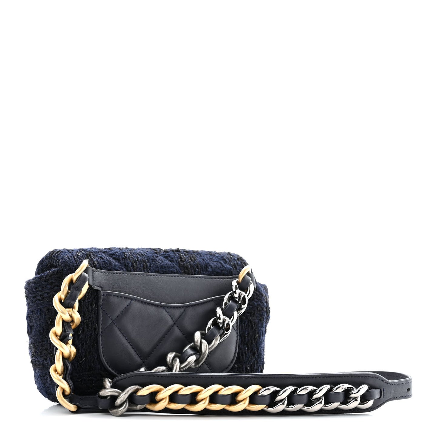 Tweed Quilted Chanel 19 Waist Bag Navy