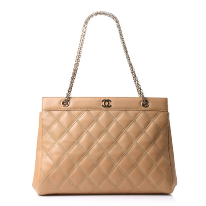 Chanel Lambskin Double Stitch Quilted Tote Beige 1 of 11