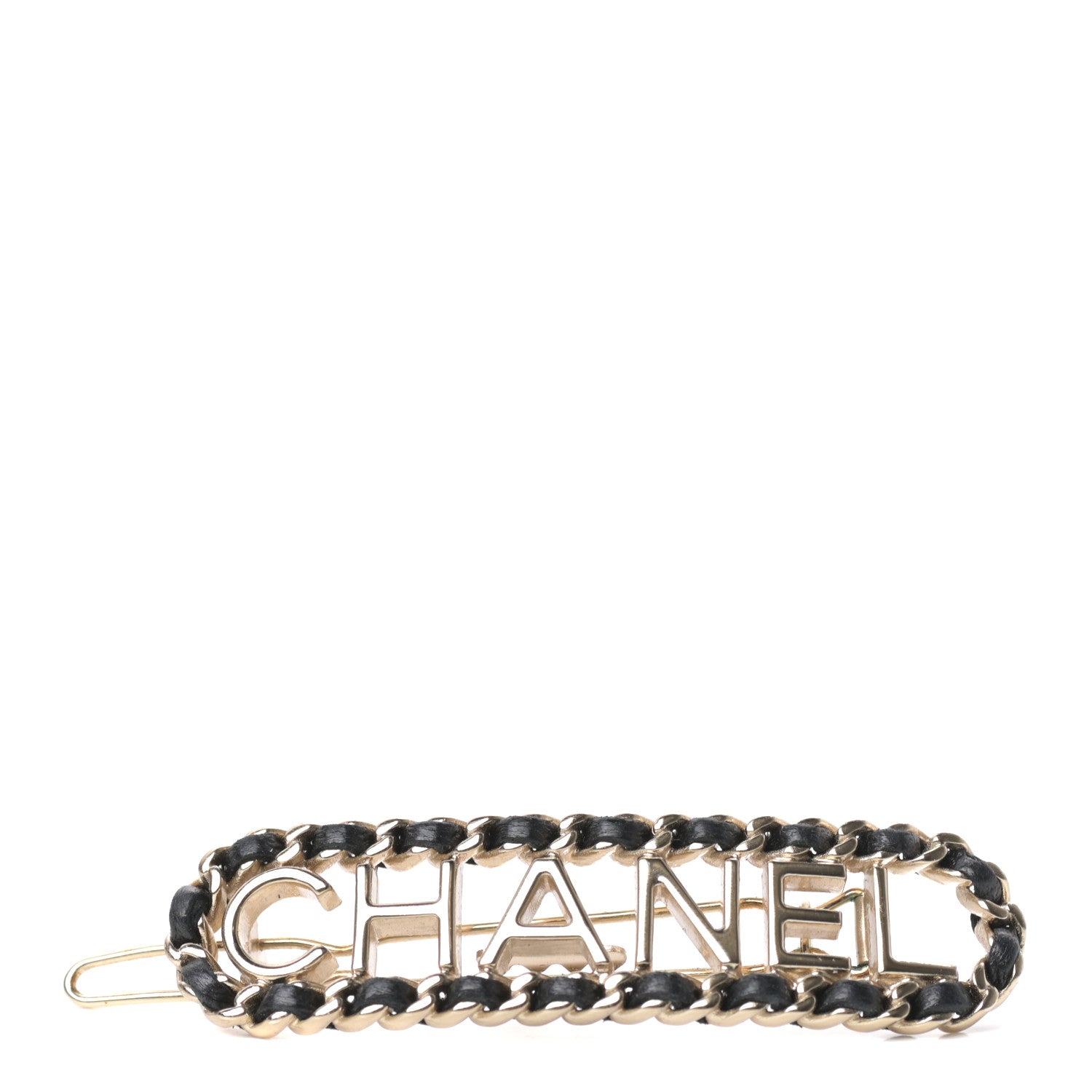 Chanel Metal Lambskin Vintage Allure Logo Hair Clip Black Gold 1 of 3