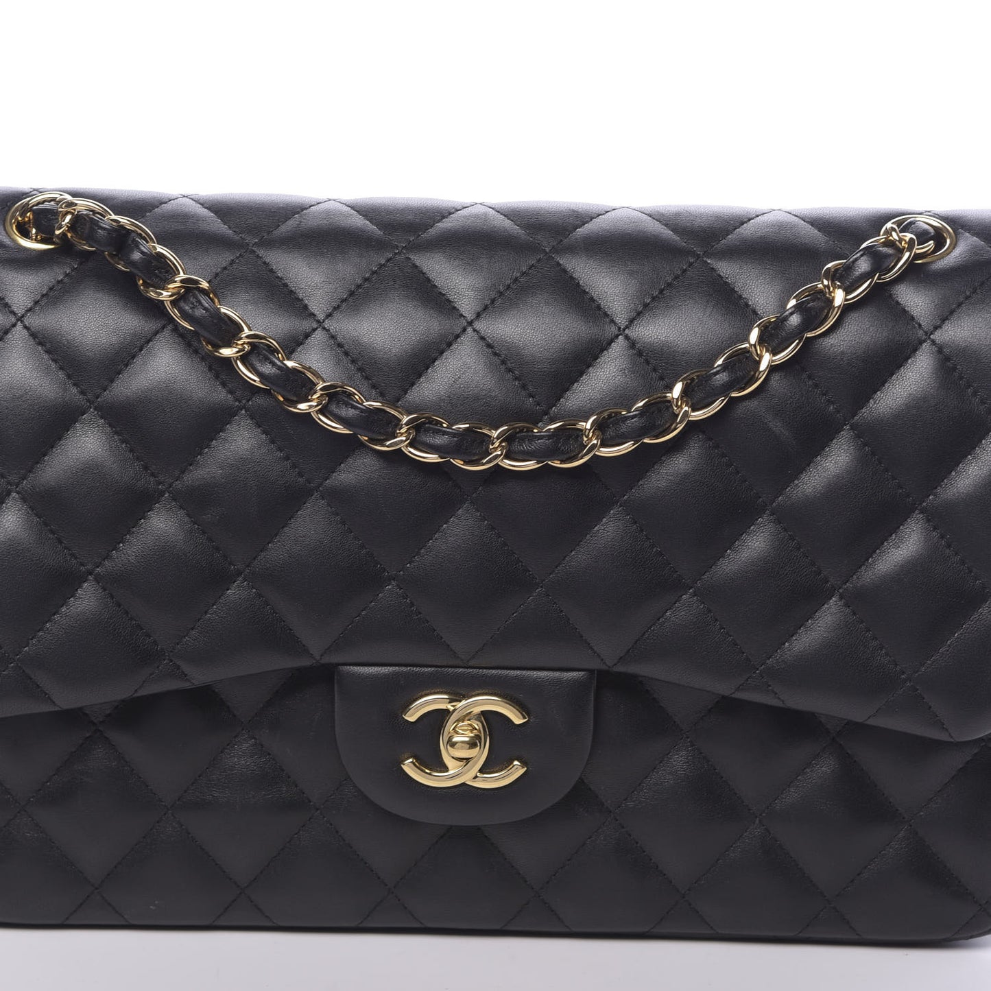 Lambskin Quilted Jumbo Double Flap Black