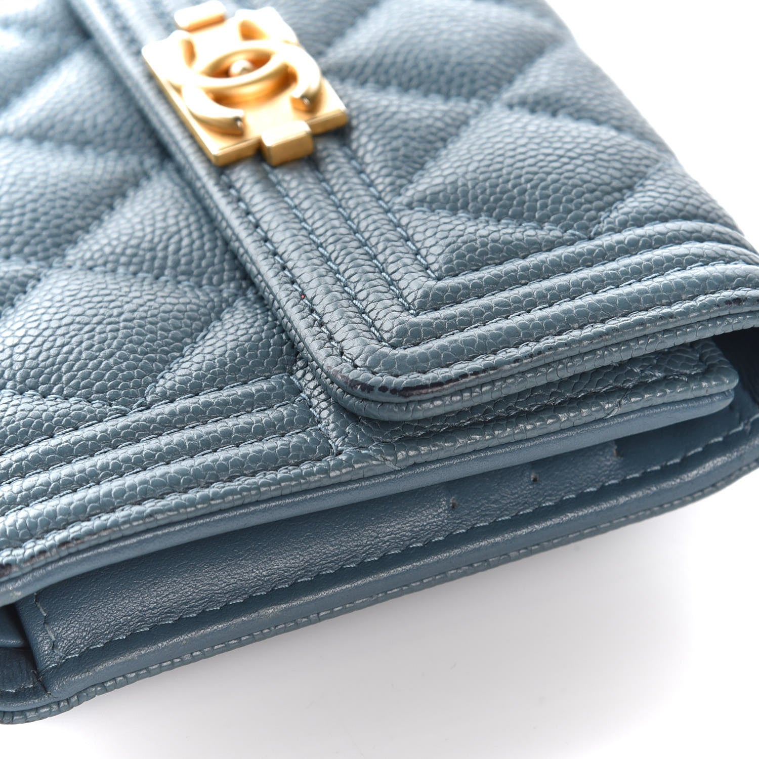Chanel Caviar Quilted Compact Boy Wallet Blue 13 of 14