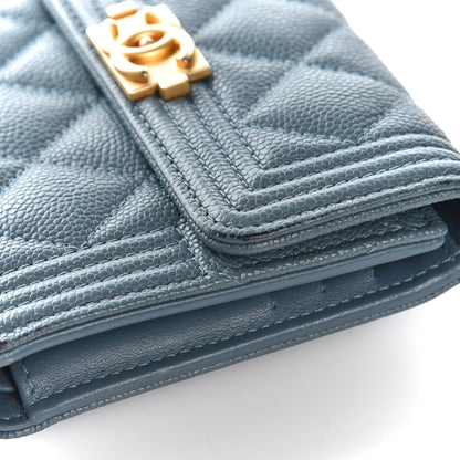 Chanel Caviar Quilted Compact Boy Wallet Blue 13 of 14