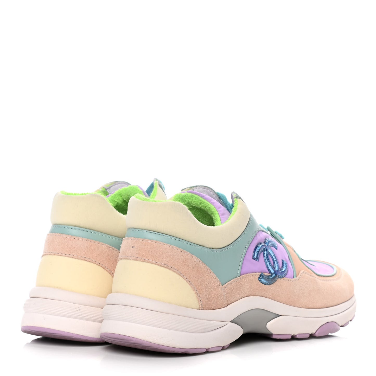 Nylon Lambskin Suede Calfskin CC Sneakers 37 Green Purple Pink