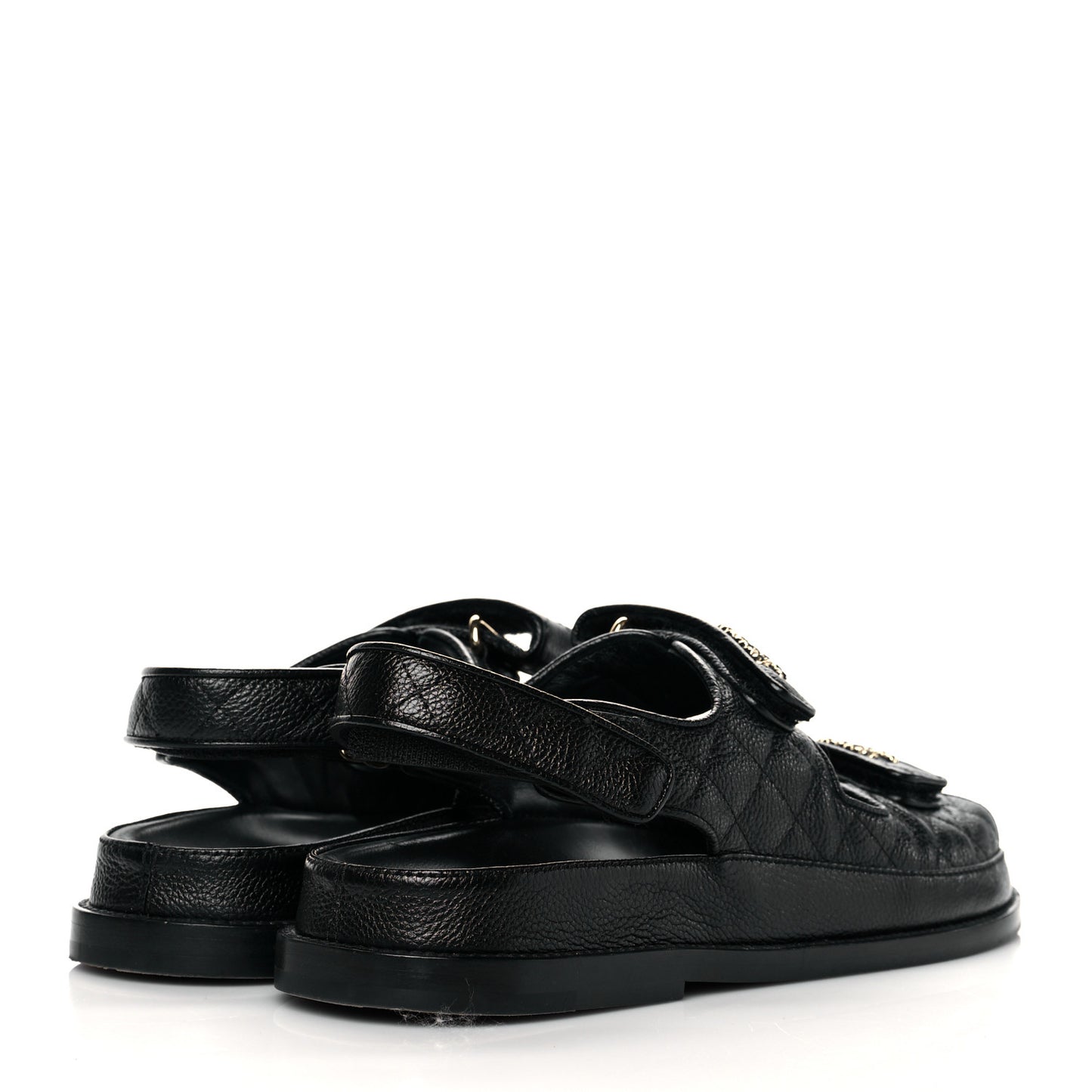 Grained Calfskin Velcro Dad Sandals 40 Black