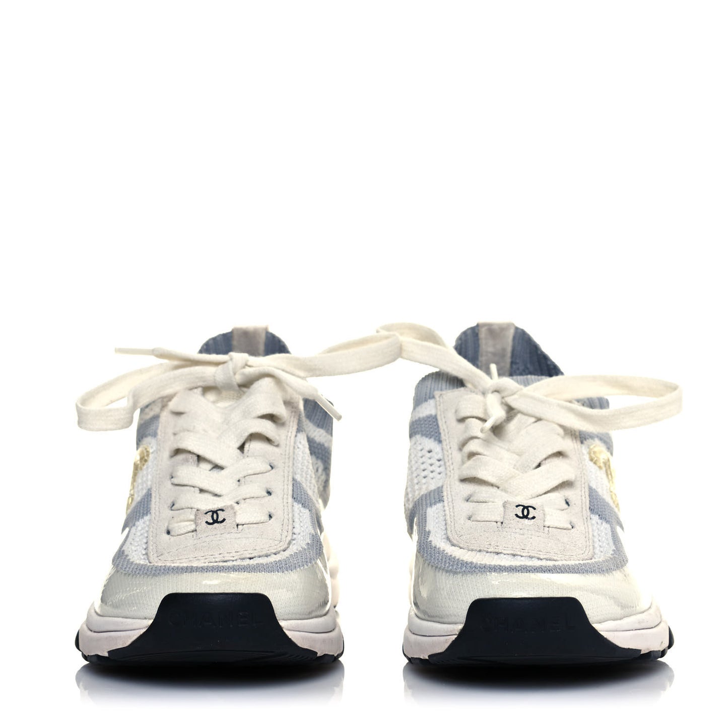 Fabric Suede Calfskin Stretch CC Sneakers 36 White Grey