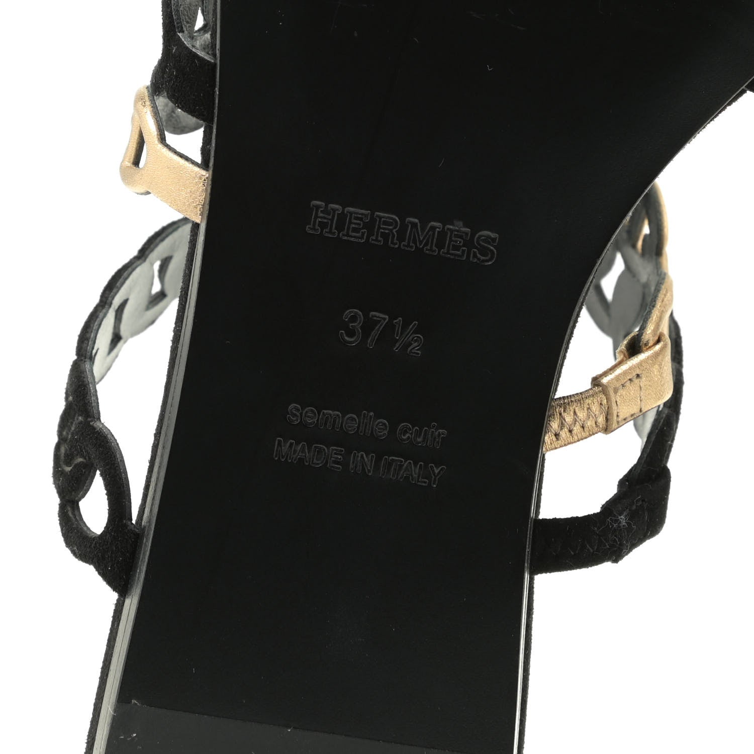 Hermes Metallic Nappa Suede Chaine d'Ancre Nude Sandals 37.5 Black Champagne 11 of 13