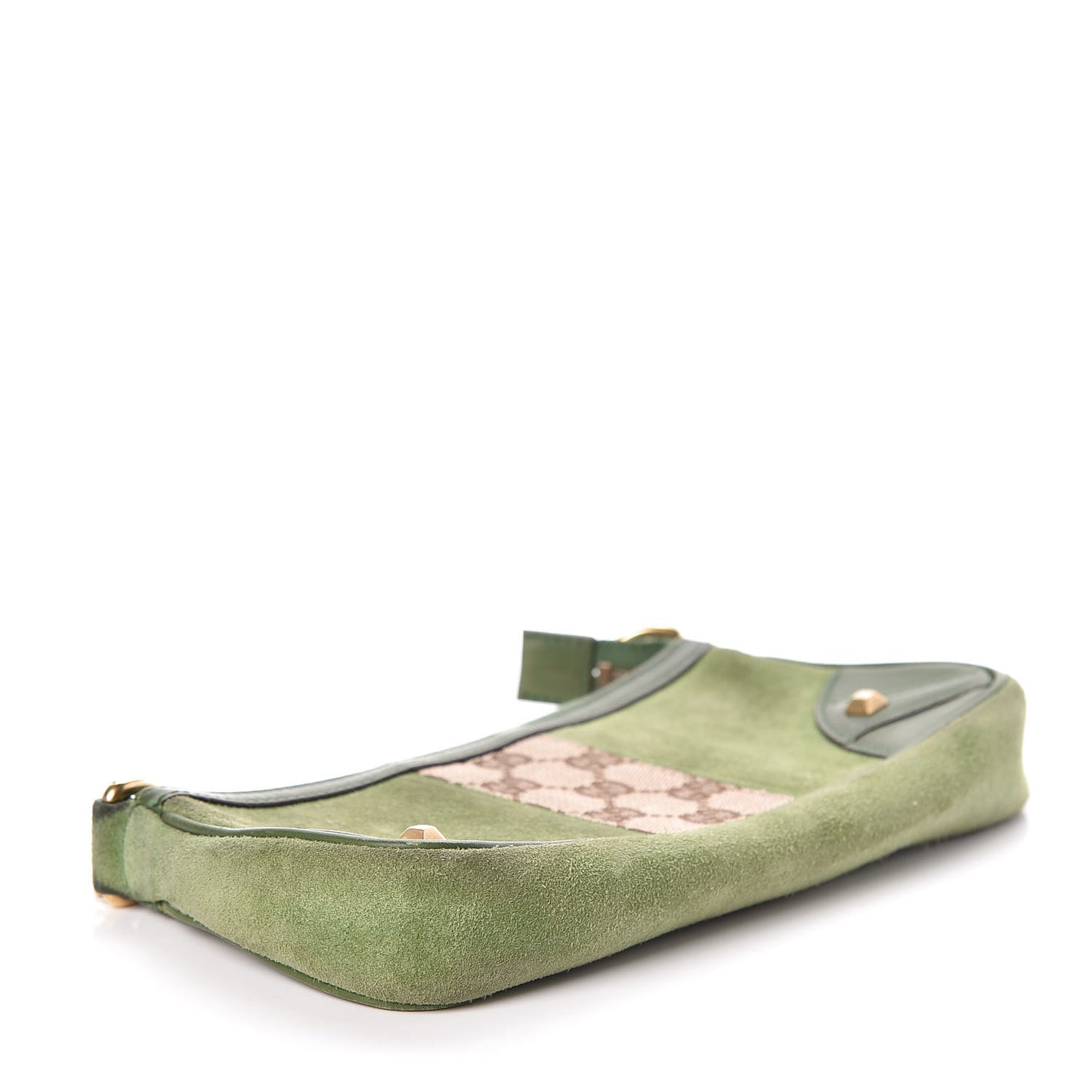 Suede Monogram Horsebit Nail Chain Pochette Green