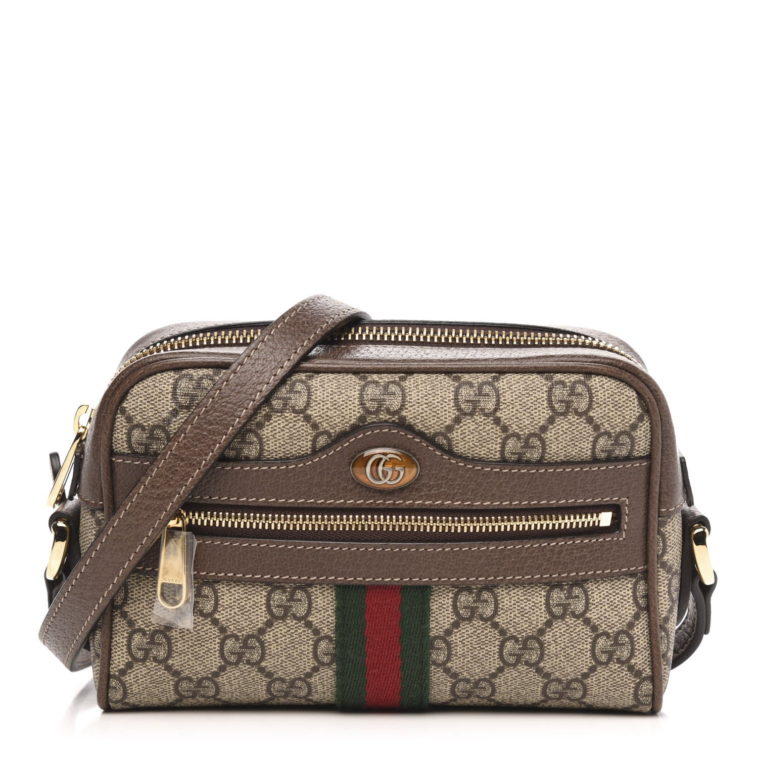 Gucci GG Supreme Monogram Web Mini Ophidia Shoulder Bag Brown 1 of 10
