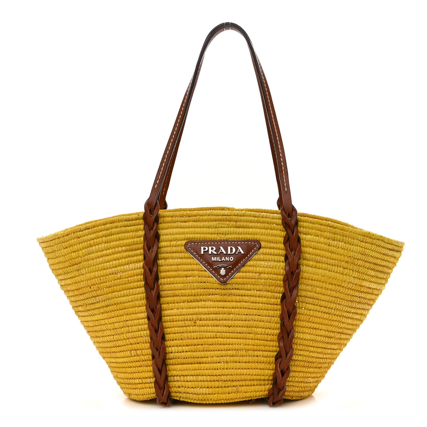 Paglia Vitello Woven Braided Basket Tote Yellow Cognac