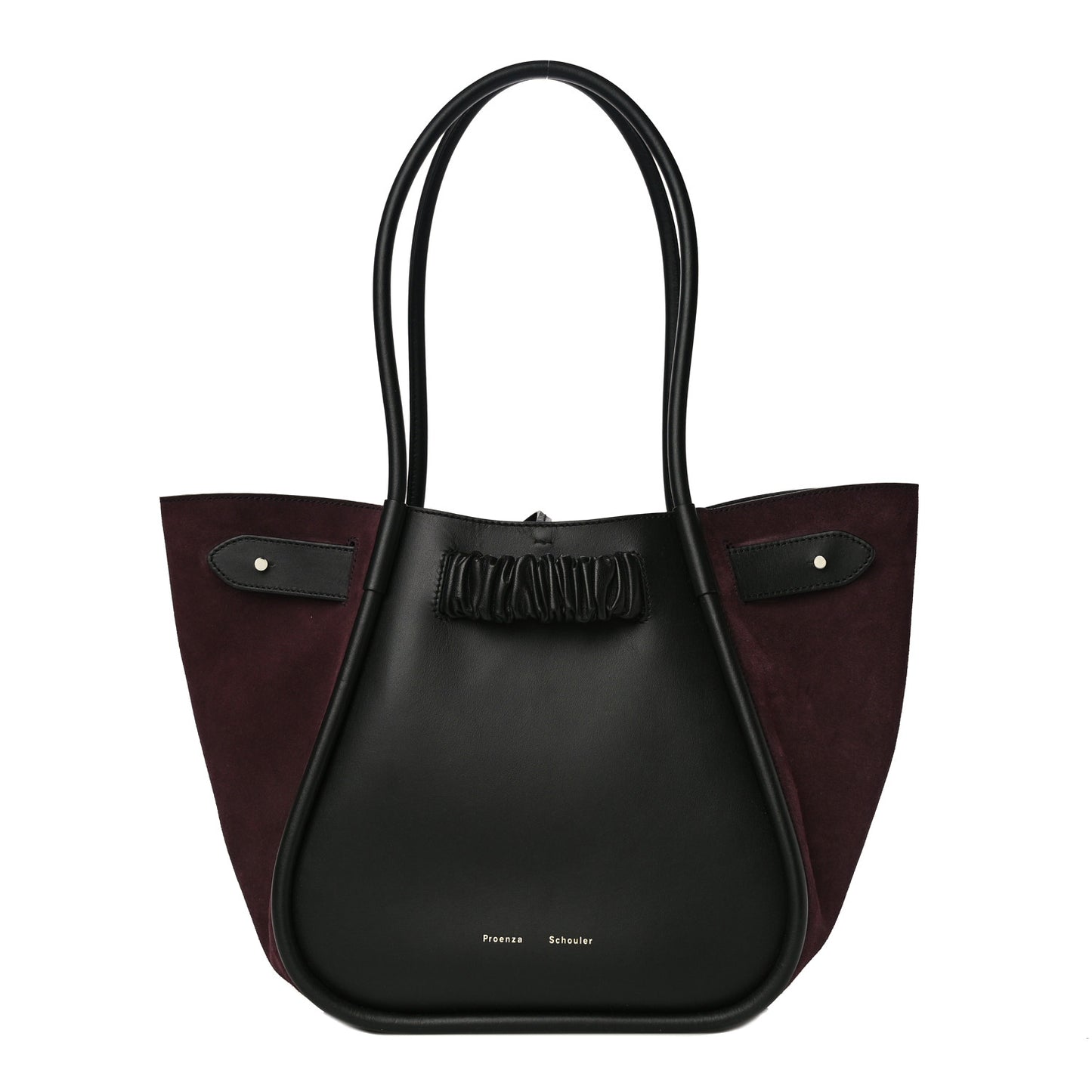 Calfskin Ruched Tote Black Chocolate Plum