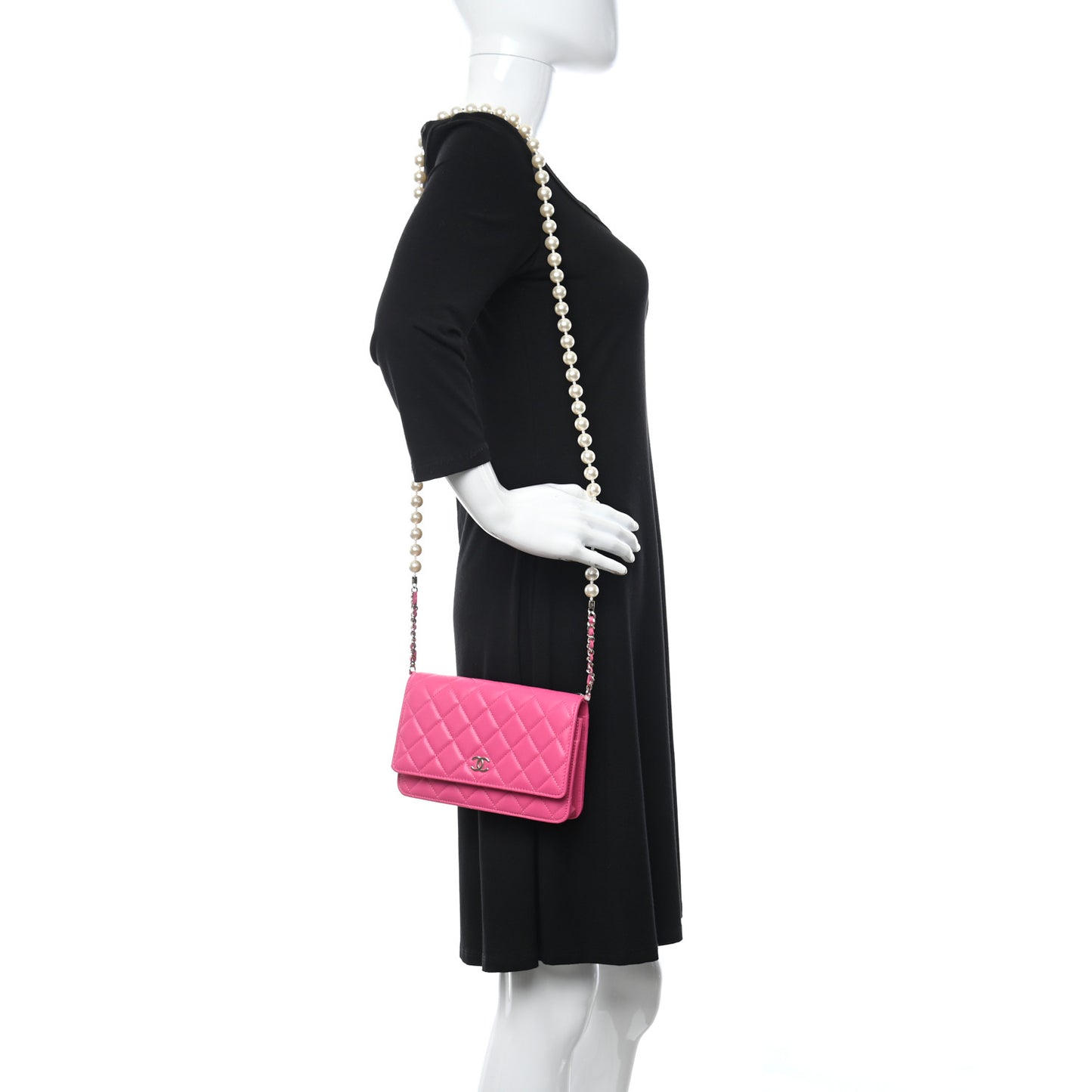 Lambskin Quilted Pearl Wallet On Chain WOC Pink