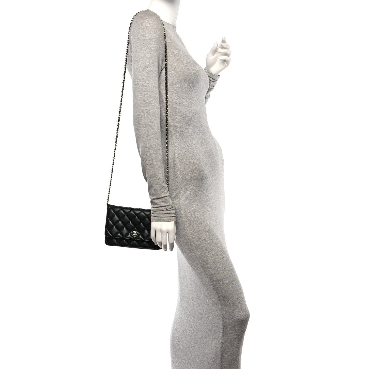 Chanel Lambskin Quilted Wallet On Chain WOC Black 2 of 16