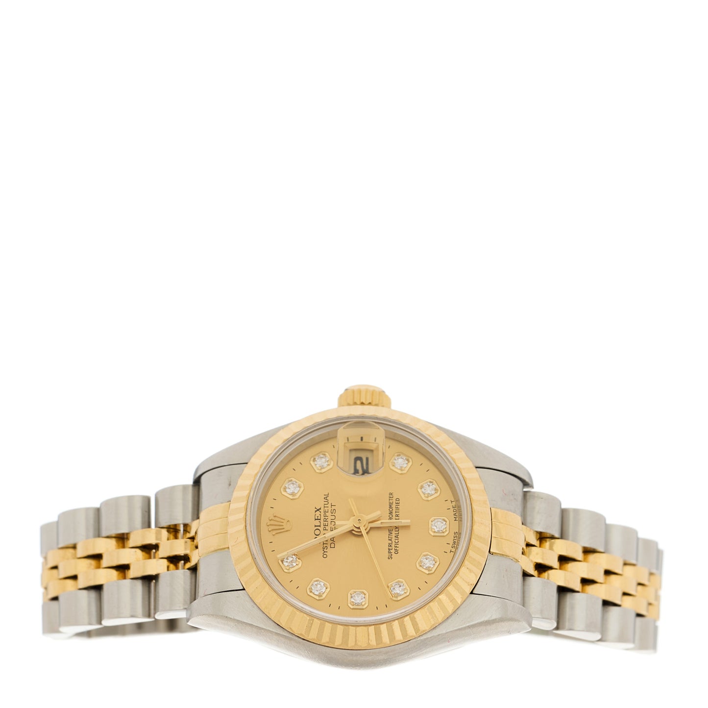 Stainless Steel 18K Yellow Gold Diamond 26mm Oyster Perpetual Datejust Watch Champagne 69173