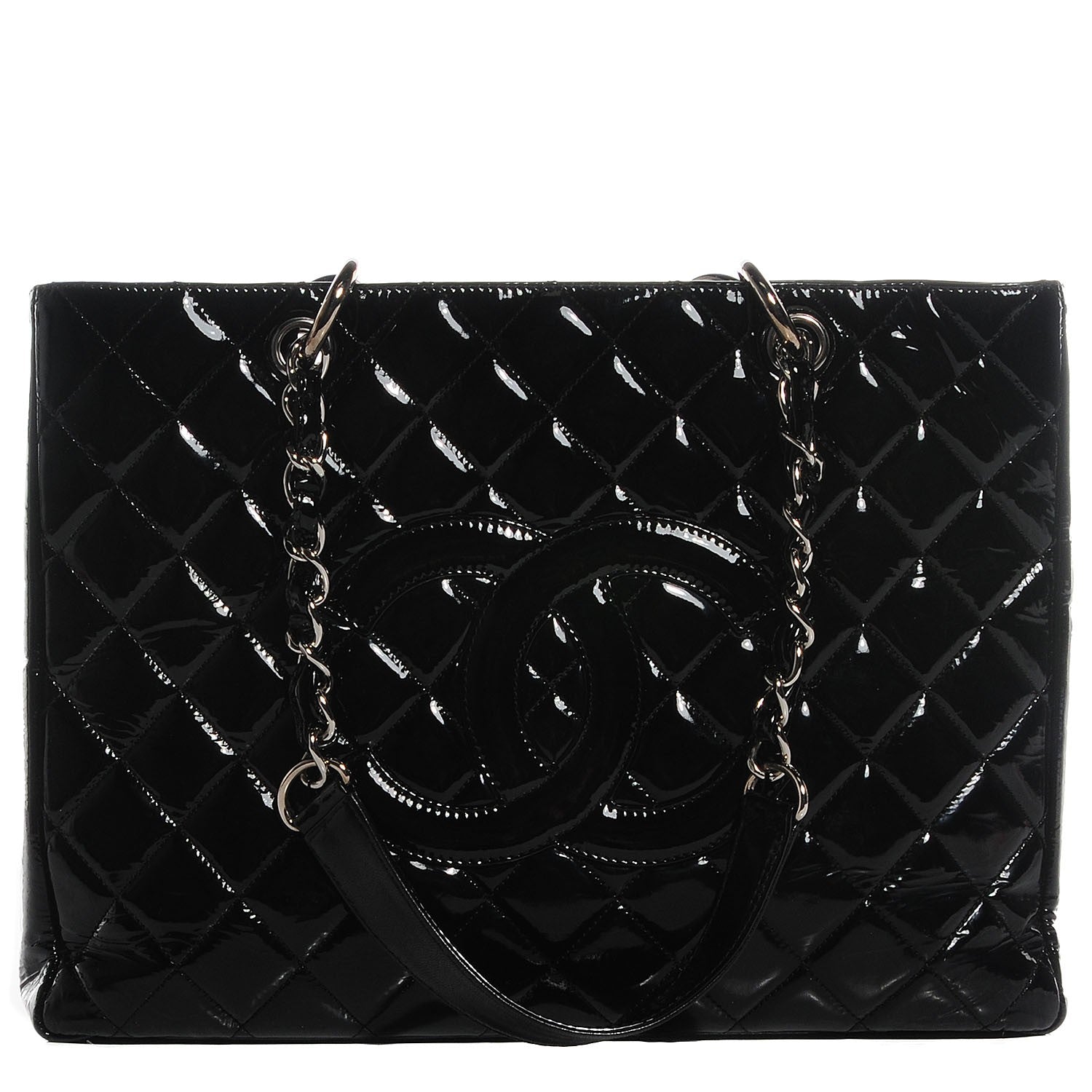 Chanel Patent Quilted Grand Shopping Tote GST Black 1 of 8