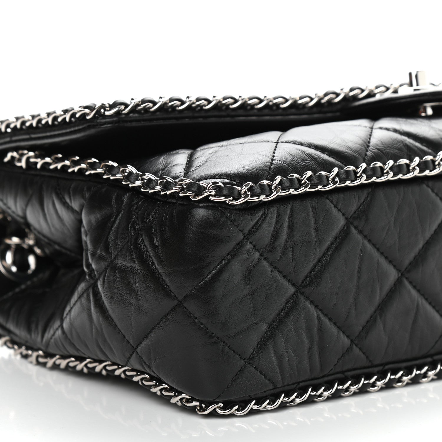 Chanel Crumpled Calfskin Quilted Large Chain All Over Flap Bag Black 8 of 9