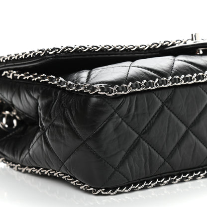 Chanel Crumpled Calfskin Quilted Large Chain All Over Flap Bag Black 8 of 9