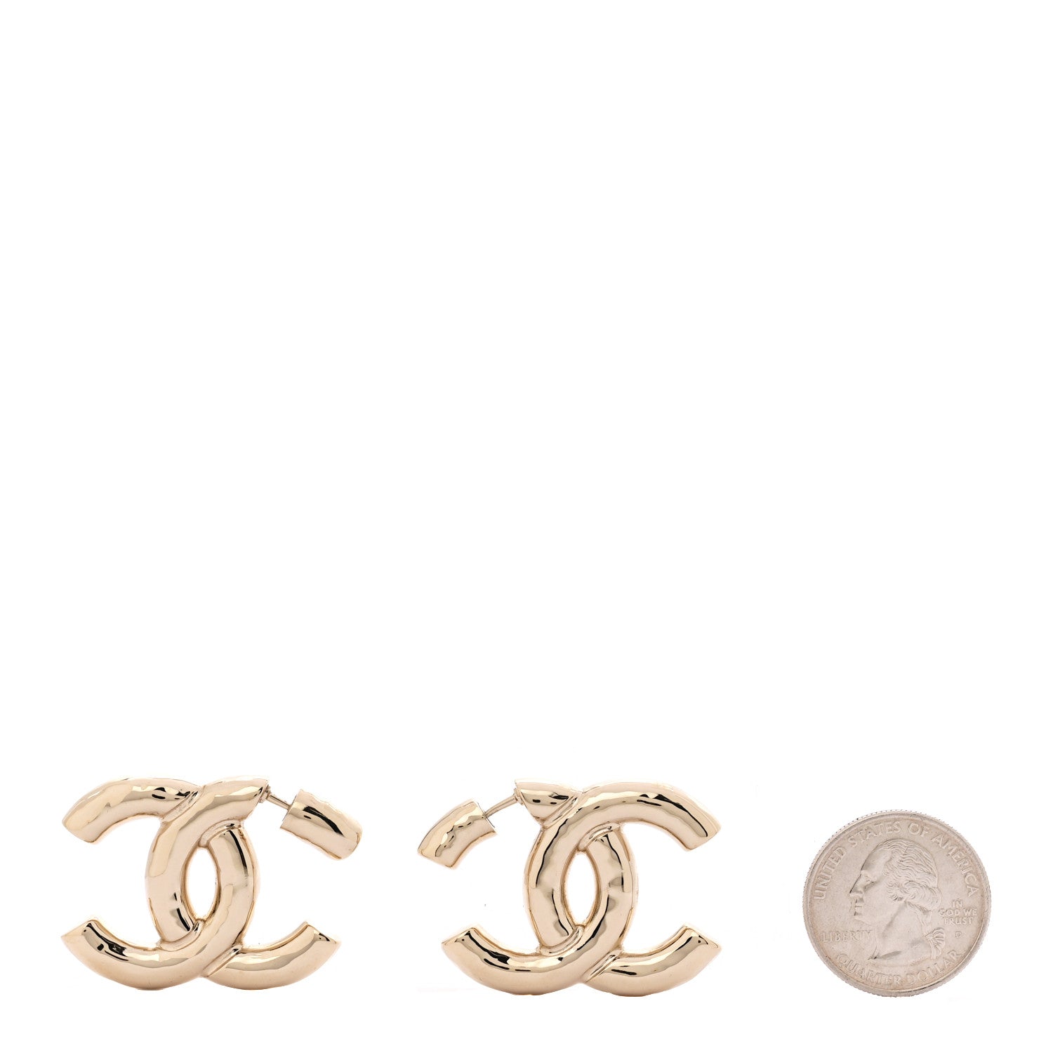Chanel Metal Large CC Earrings Light Gold 2 of 5