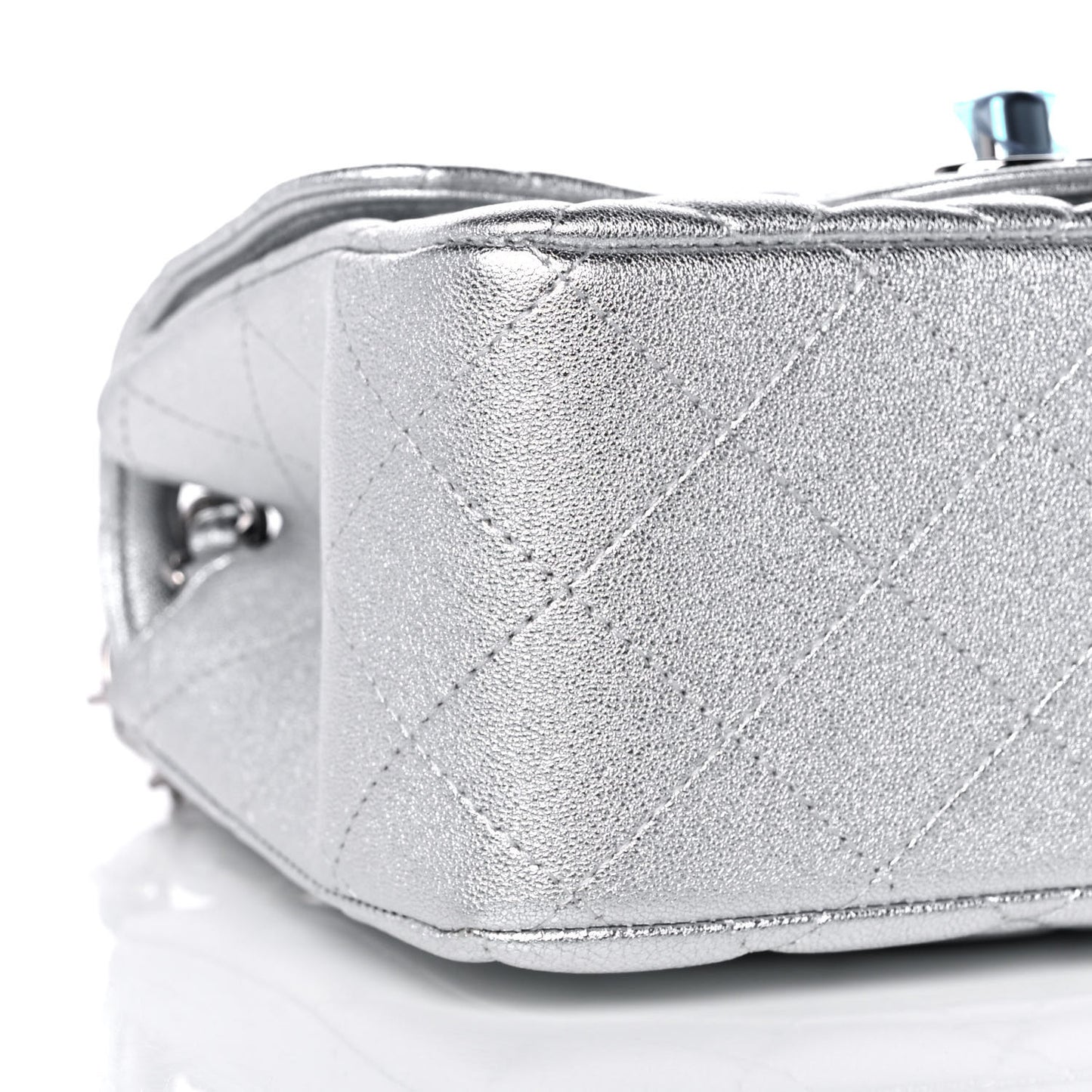 Metallic Lambskin Quilted Mini Square Flap Silver