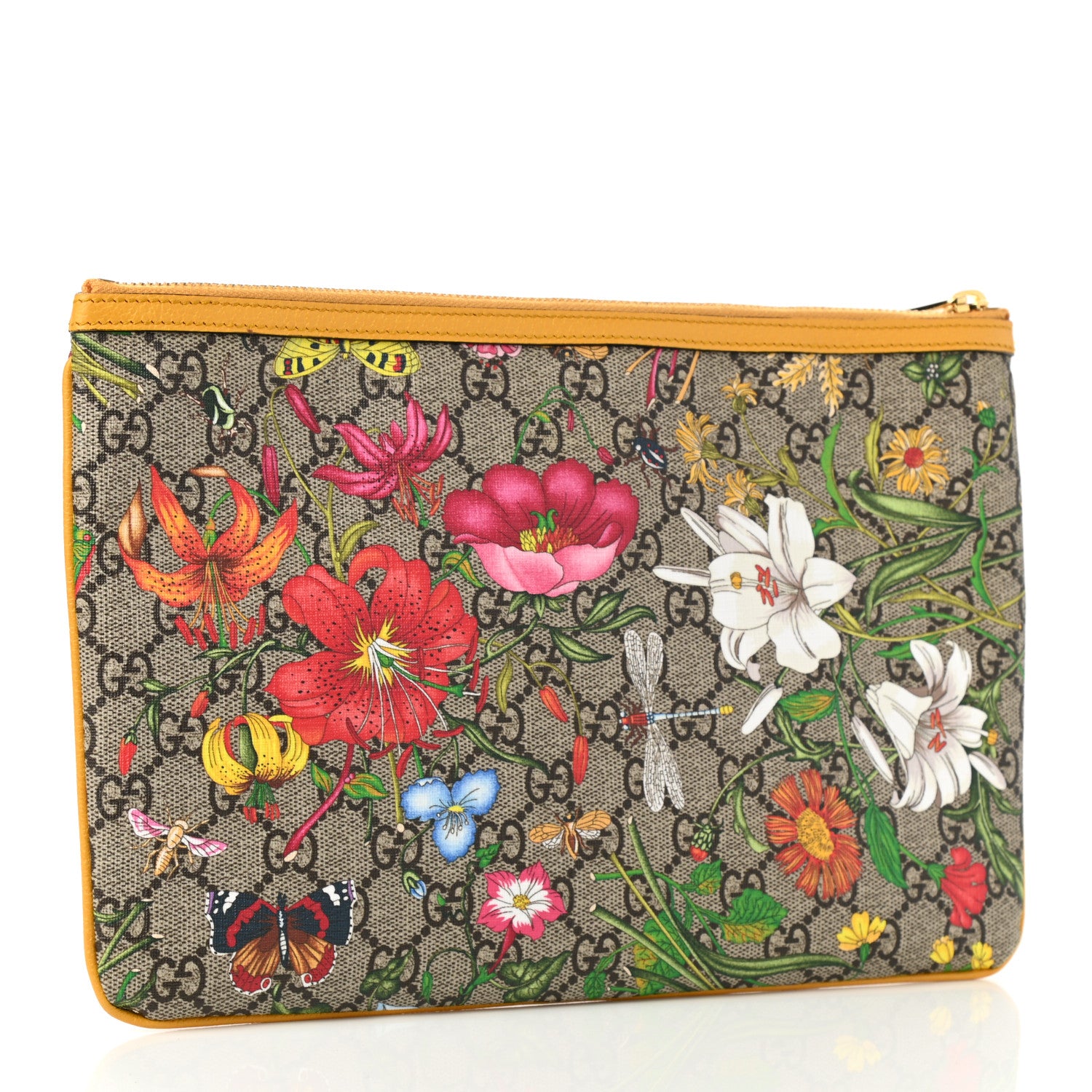 Gucci GG Supreme Monogram Flora Large Ophidia Pouch Clutch Beige Multicolor Crop 3 of 7