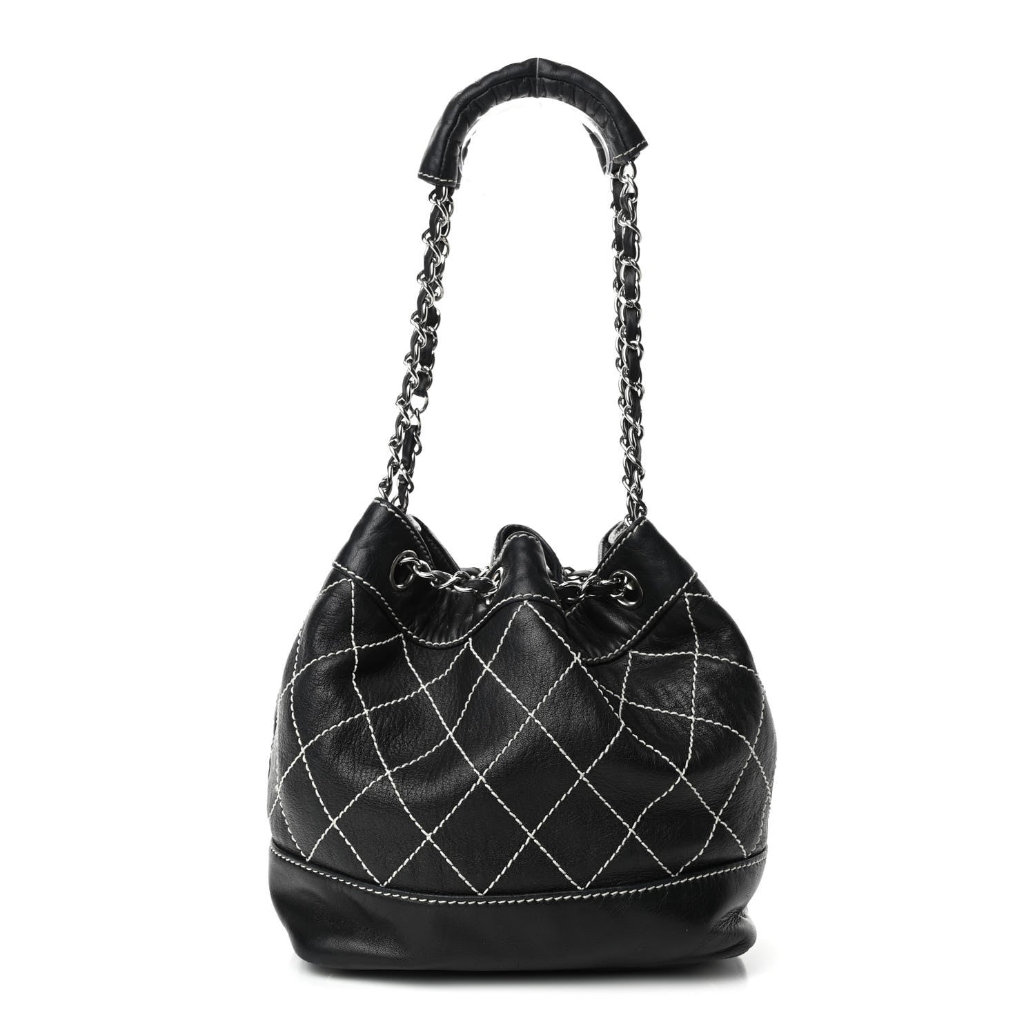 Chanel Lambskin Contrast Stitch Small Drawstring Tote Black 1 of 5