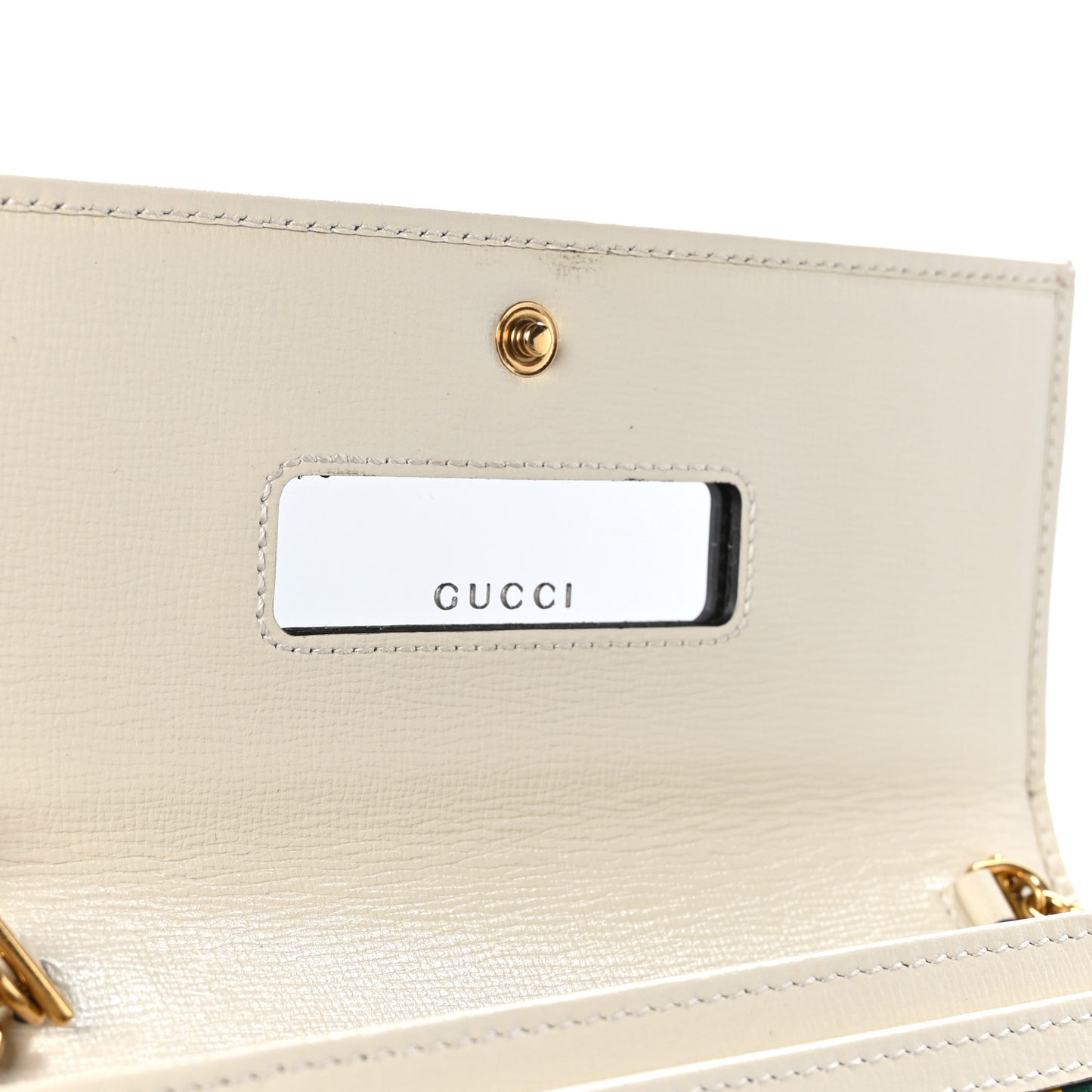 Azalea Calfskin GG Monogram Bi-Color Debossed Diana Chain Wallet Emerald Stone Topaz Mystic White