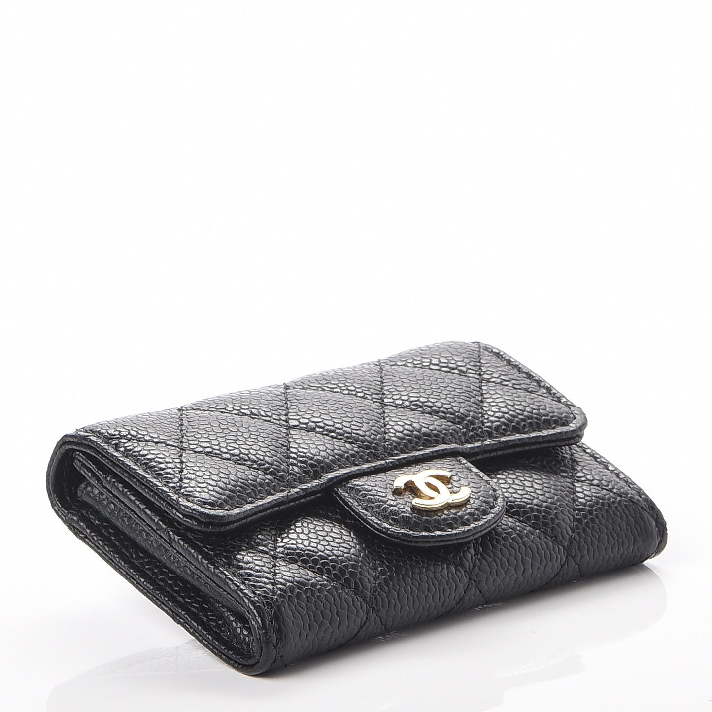Caviar Quilted Flap Card Holder Black
