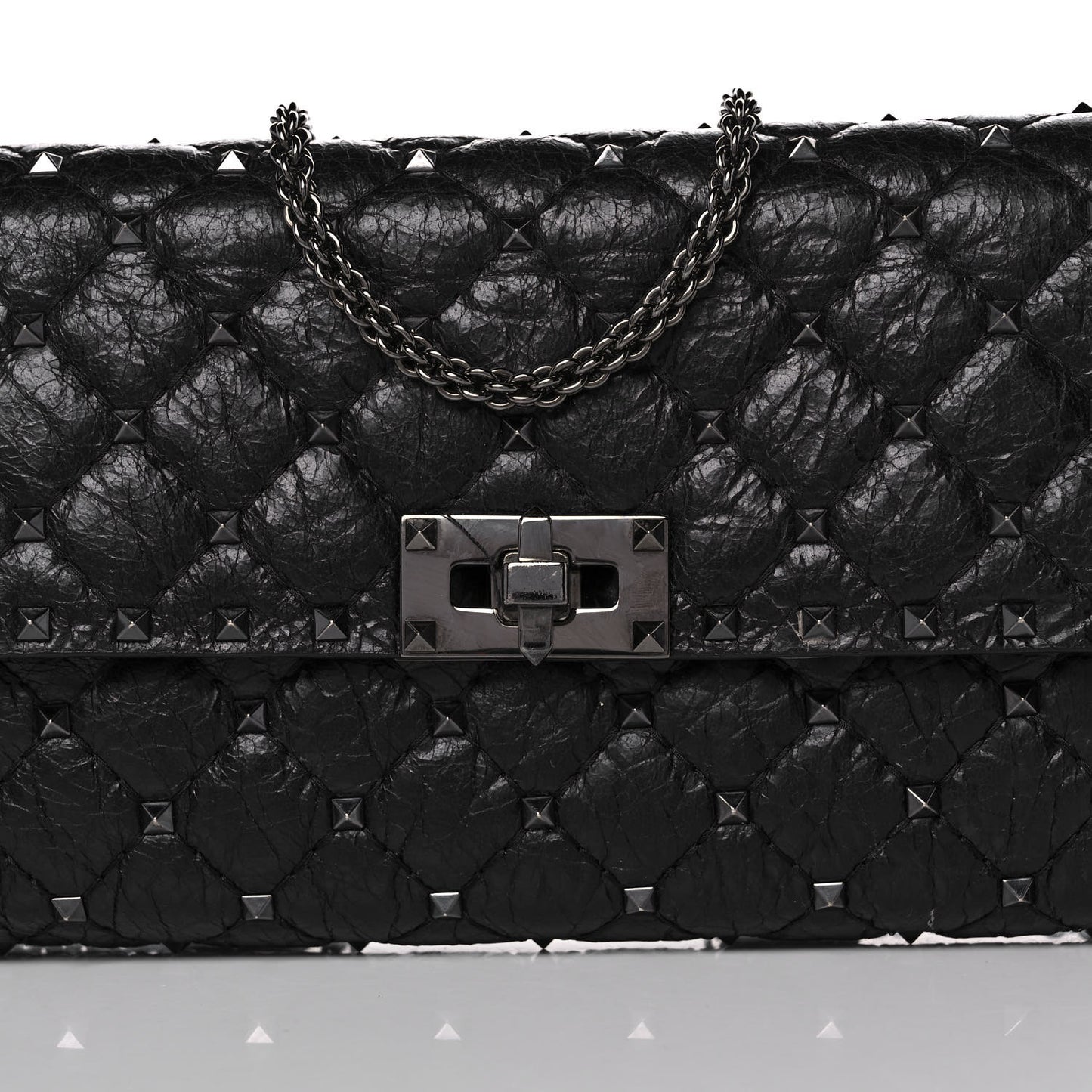 Craquele Nappa Rockstud Spike Wallet on Chain Black