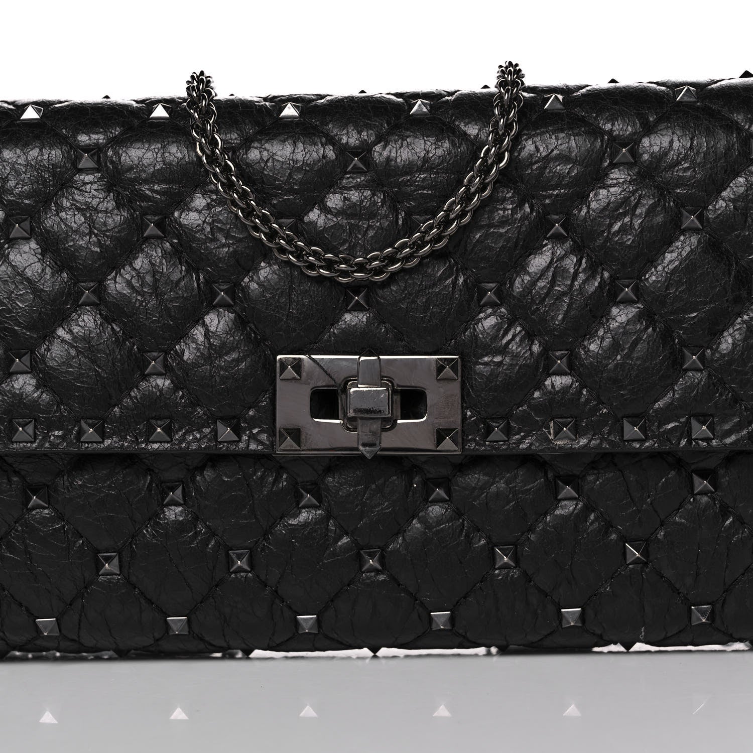 Valentino Garavani Craquele Nappa Rockstud Spike Wallet on Chain Black 7 of 14