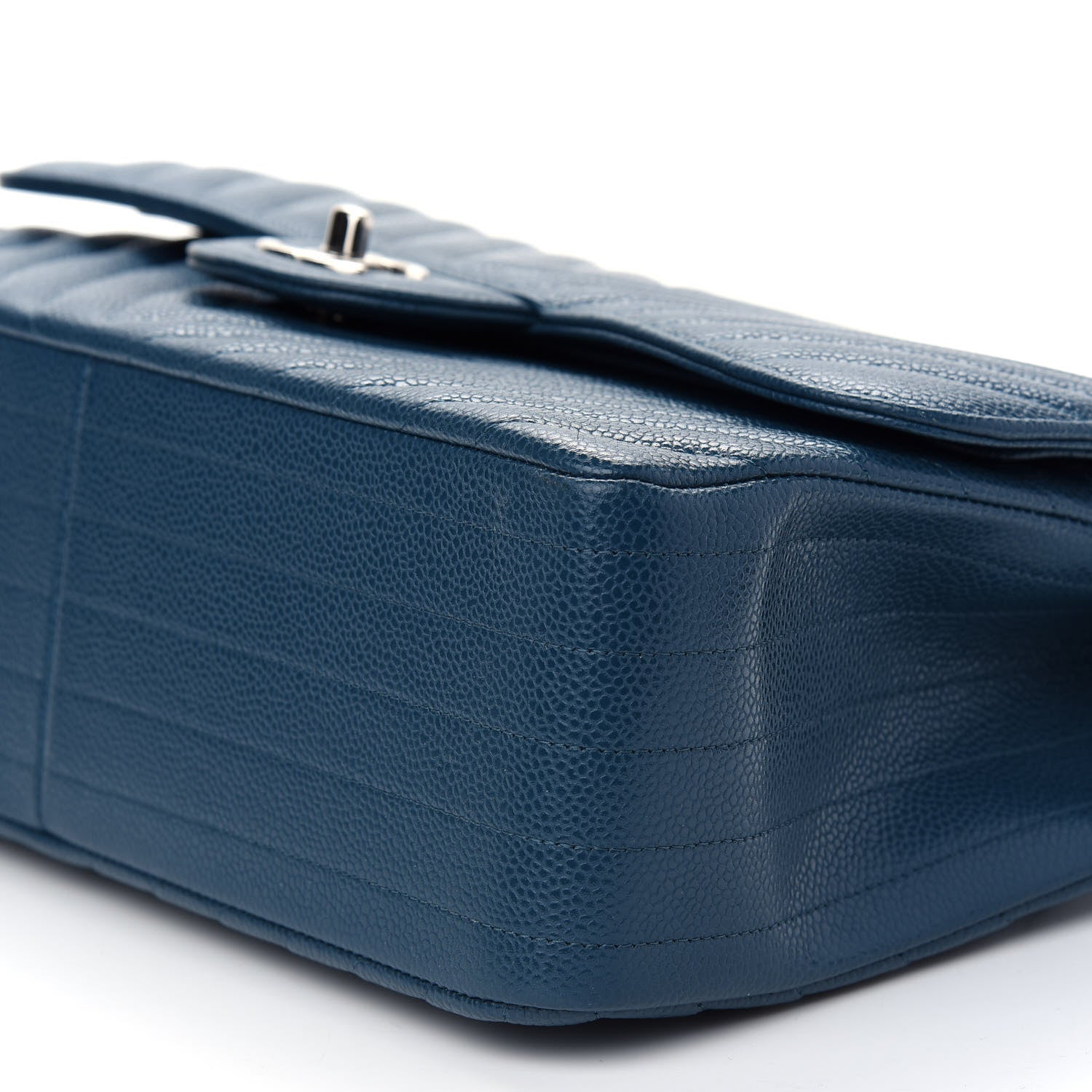 Chanel Caviar Chevron Quilted Jumbo Double Flap Blue 9 of 9