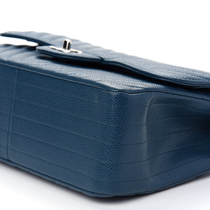 Chanel Caviar Chevron Quilted Jumbo Double Flap Blue 9 of 9