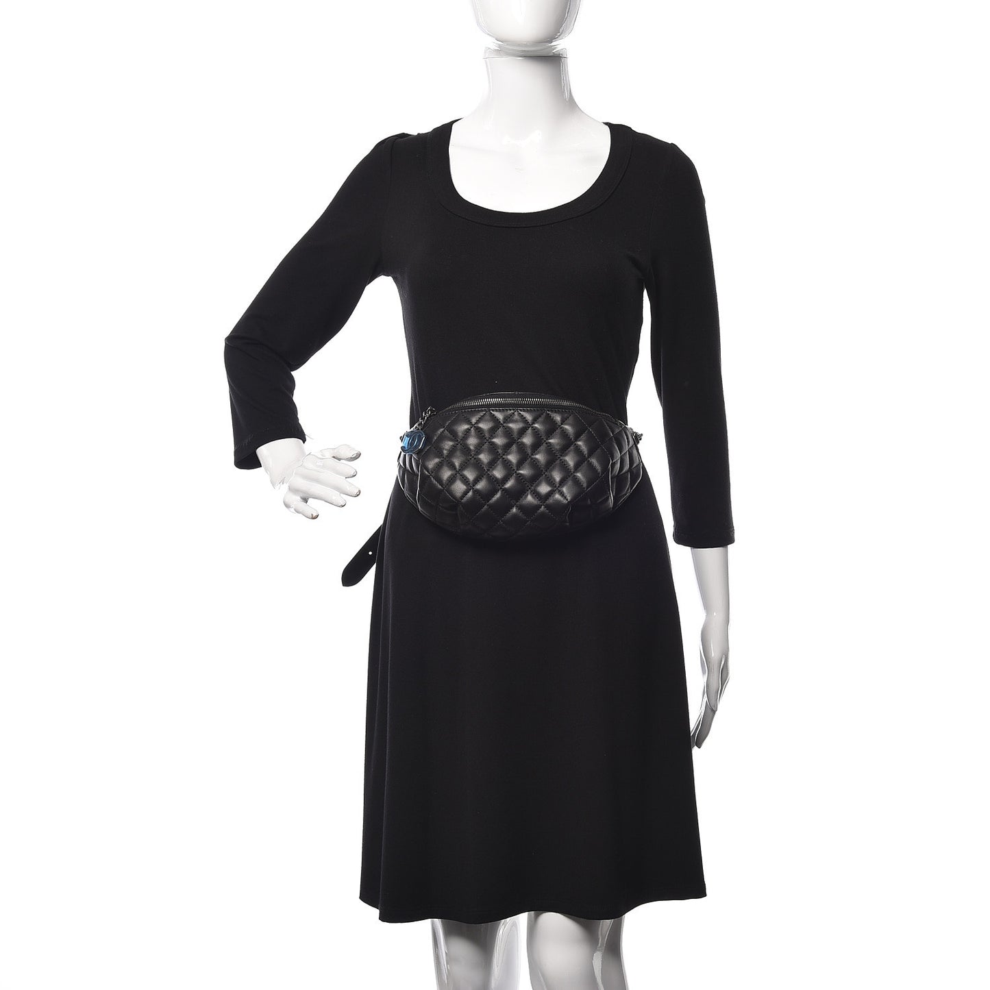 Lambskin Quilted Banane Waist Bag Fanny Pack Black