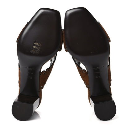 Saint Laurent Suede Eyelet LouLou 70 Mules 37.5 Land 5 of 8