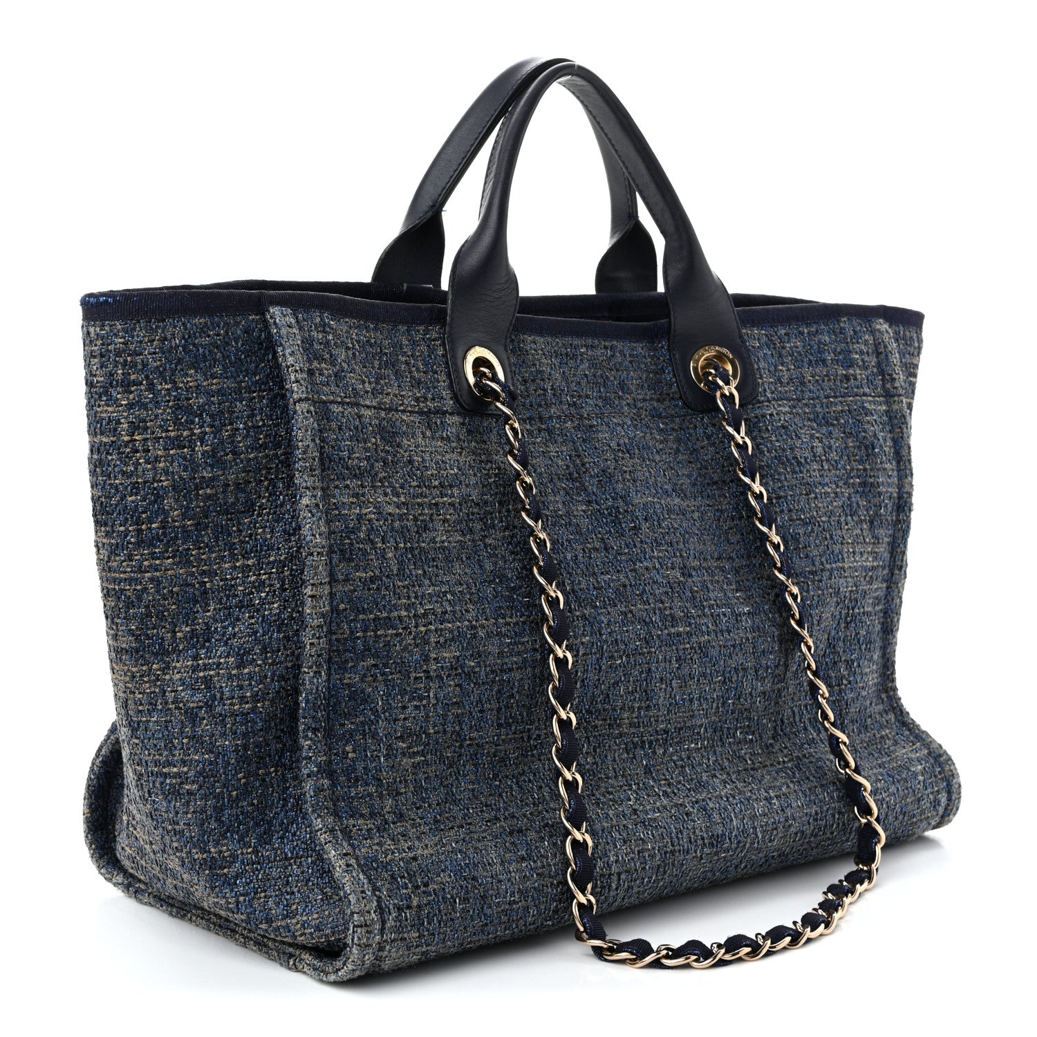 Chanel Lurex Canvas Medium Deauville Tote Navy Blue 3 of 10